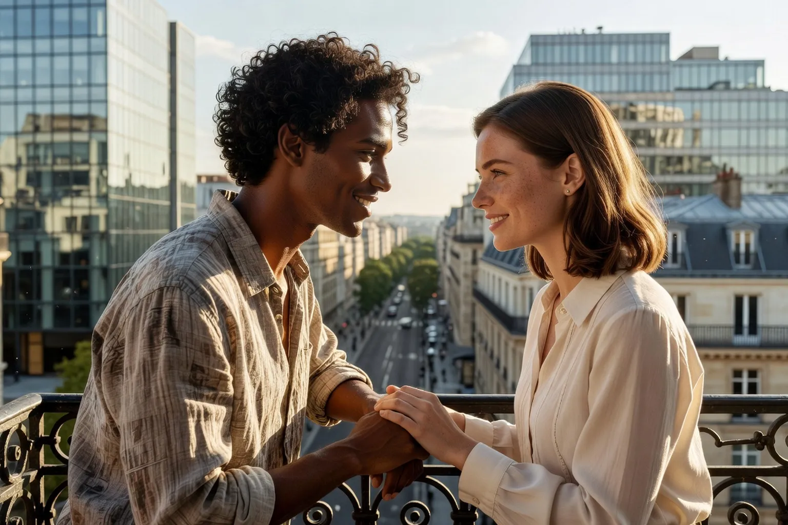Couple mixte métropolitain et antillais dans un contexte urbain parisien, intimité et modernité