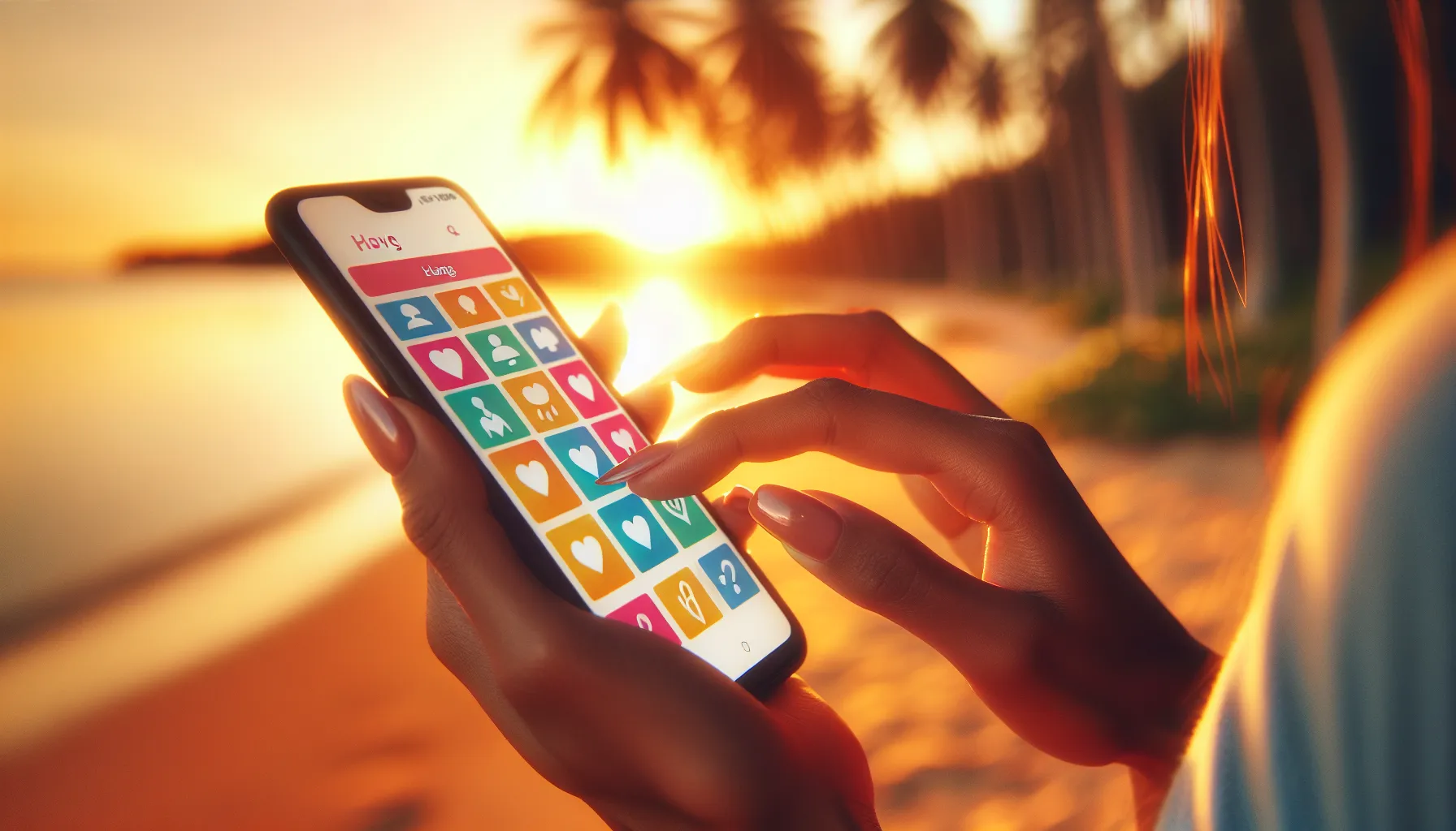 Utilisation d'une application de rencontre pres d'une plage paradisiaque