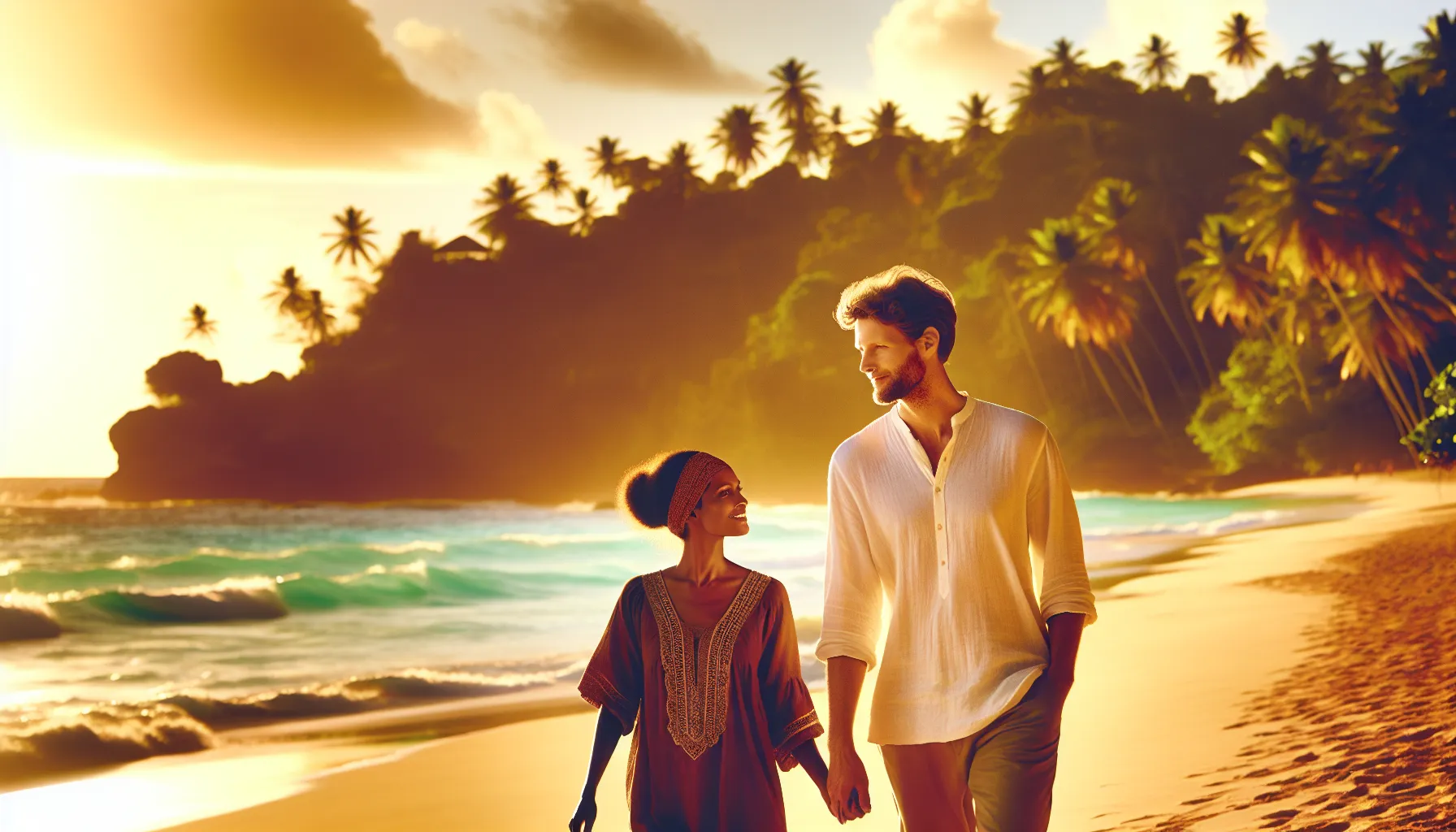 Plage de Guadeloupe avec cocotiers et eau turquoise