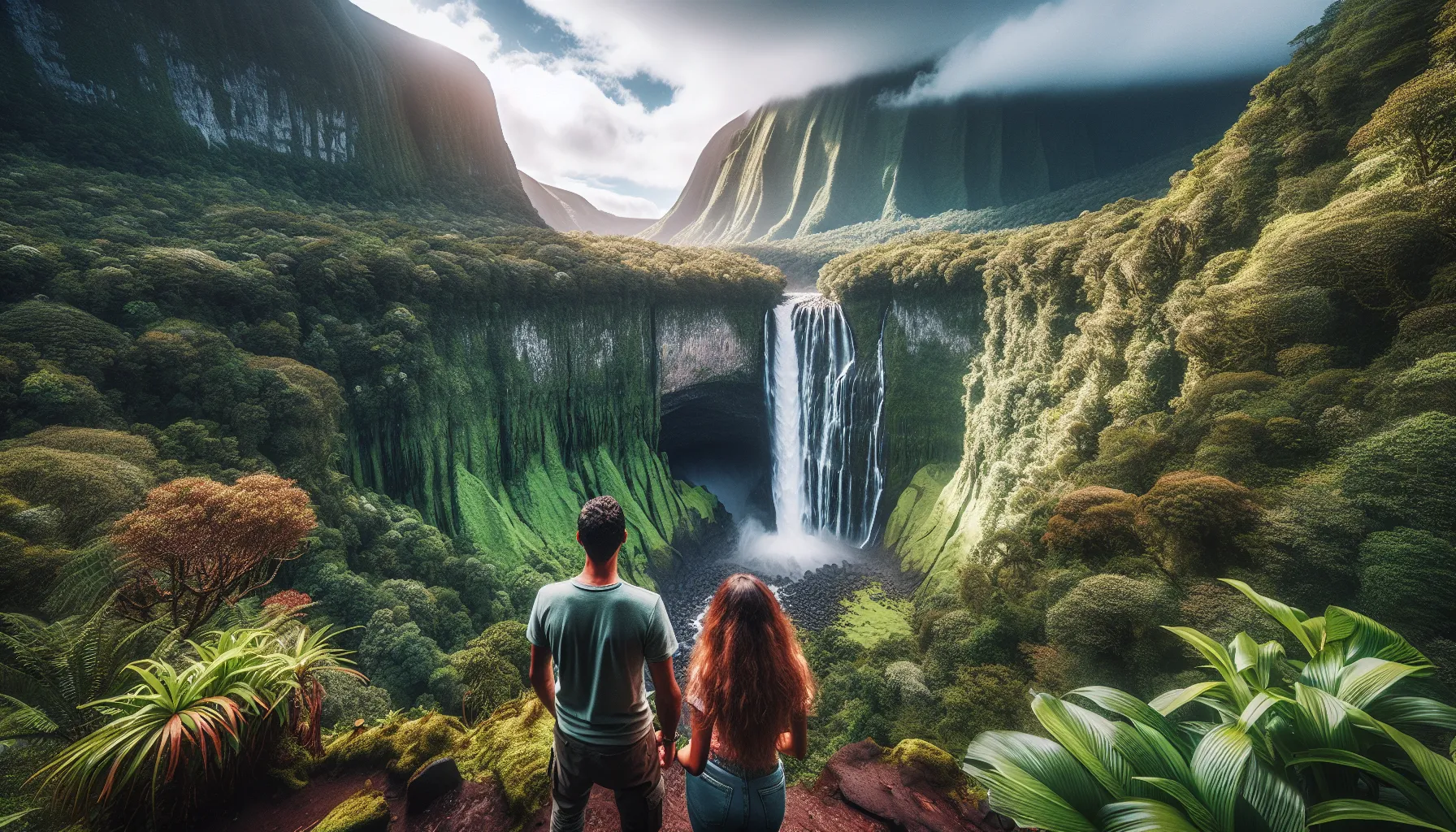 Cascade tropicale a la Reunion entouree de vegetation luxuriante