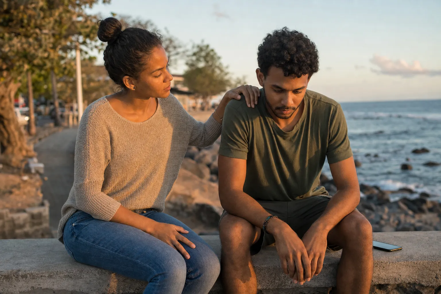 Personne tenant un téléphone et hésitant à envoyer un dernier message après une rencontre