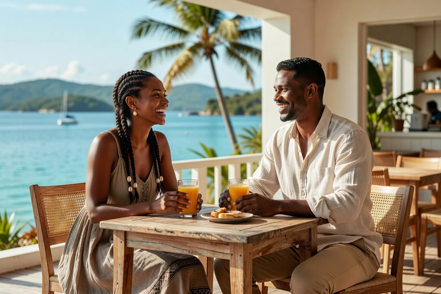 Rencontre dans un café de Nouméa entre deux utilisateurs d'applications internationales