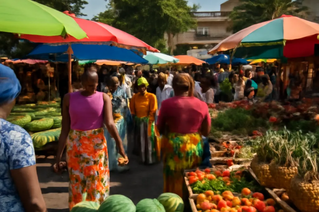 Marché coloré de Mamoudzou avec habitants et étals traditionnels